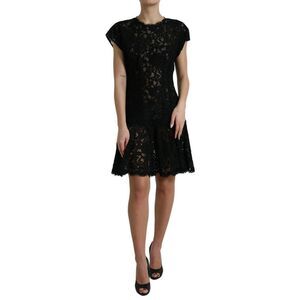 Dolce & Gabbana Black Floral Lace Cotton A-line Mini Women's Dress